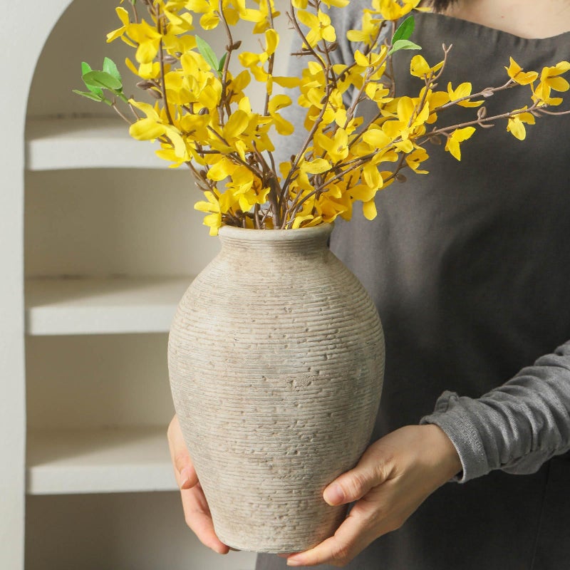 Vanselia Ceramic Flower Vase Home Decor - Large Farmhouse Table Vases Rustic Vintage Living Room Kitchen Bedroom Decorations for House Book Shelf Office Coffee Desk Dining Fireplace (9" Retro) - Image 4
