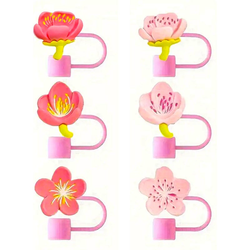 ROKHEVN Flowers Straw Tip Covers for Stanley Spring Silicone Straw Toppers Cap Compatible Cute Floral with Stanley 30&40 Oz Tumbler Reusable Straws Tips Lids for Cup Accessories 6Pcs - Image 2