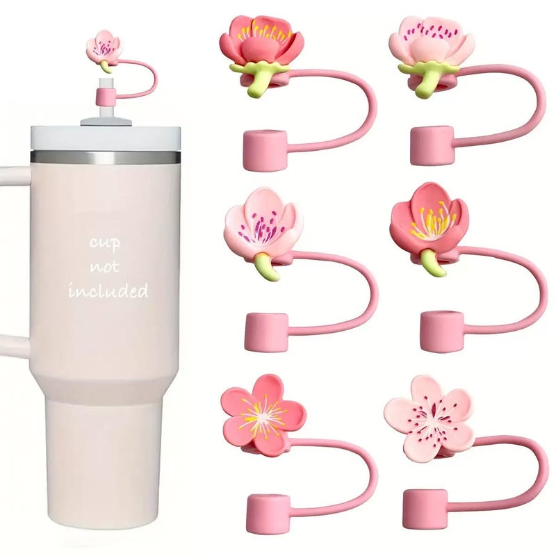 ROKHEVN Flowers Straw Tip Covers for Stanley Spring Silicone Straw Toppers Cap Compatible Cute Floral with Stanley 30&40 Oz Tumbler Reusable Straws Tips Lids for Cup Accessories 6Pcs - Image 1