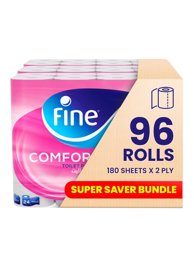 Fine Toilet Paper 180 Sheets 2 Ply Pack of 96 Rolls White - Image 1