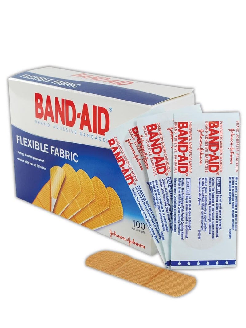 Johnson & Johnson JJ4444 Band-Aid Woven Adhesive Bandages, 1" x 3", Tan (Box of 100) - Image 1