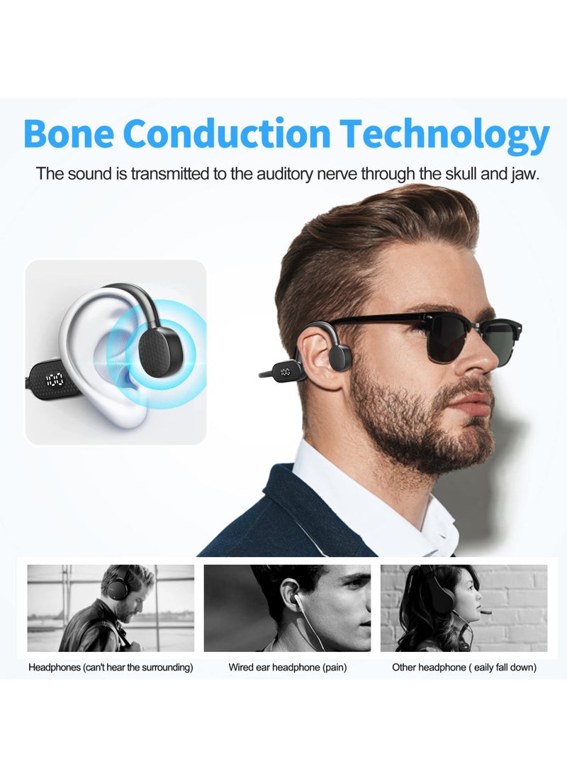 Captaintech Bone Conduction Bluetooth 5.3 Headphones - Open-Ear Waterproof Wireless Headphones with Noise Cancelling Mic, LED Digital Display - Wireless Headset for Gym, Cycling, and Driving - Image 5