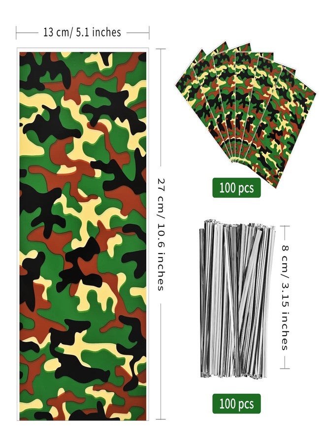 Lecpeting 100 Pcs Camouflage Treat Bags Camo Print Cellophane Candy Bags Army Party Favor with Twist Ties for Camouflage Theme Birthday Party Supplies - Image 2