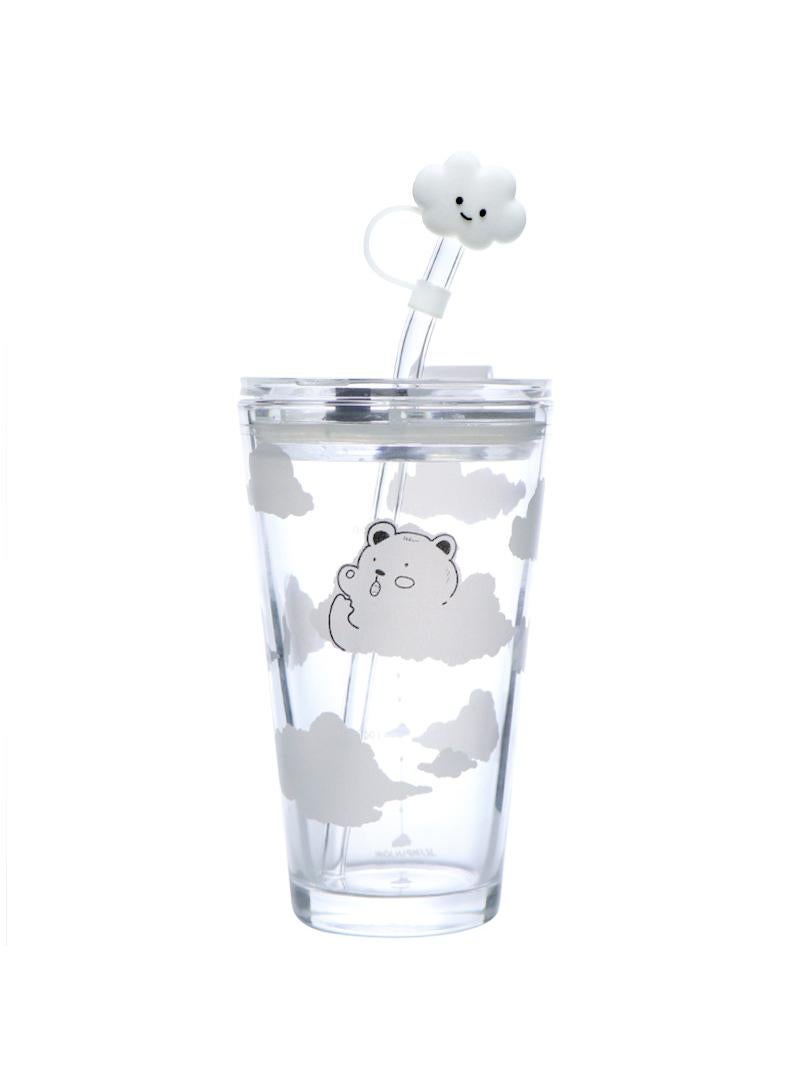 Cloud Bear Glass Water Cup Summer Student Simple White Cloud Straw Cup - Image 5