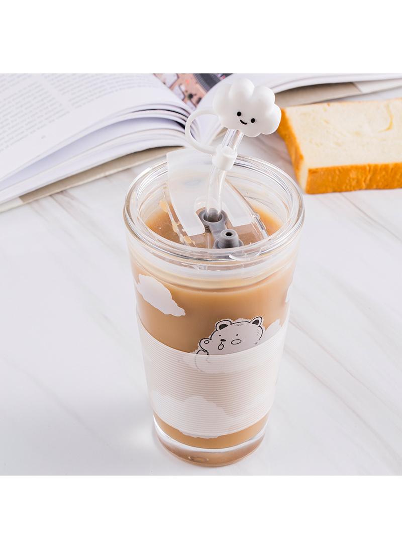 Cloud Bear Glass Water Cup Summer Student Simple White Cloud Straw Cup - Image 4