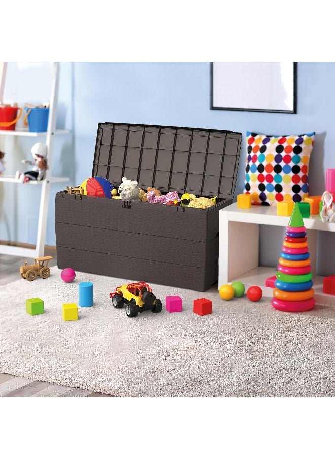 Cosmoplast 270L Plastic Cedargrain Deck Storage Box For Indoors & Outdoors (Warm Taupe)  - Image 3