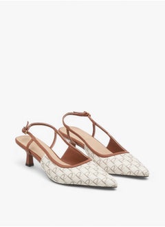 Paprika Women's Monogram Print Slingback Shoes with Kitten Heels and Buckle Closure  - Image 1