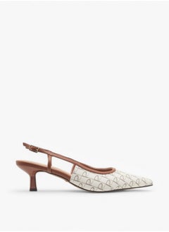 Paprika Women's Monogram Print Slingback Shoes with Kitten Heels and Buckle Closure  - Image 3