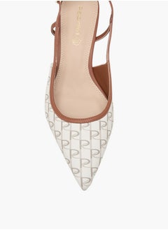 Paprika Women's Monogram Print Slingback Shoes with Kitten Heels and Buckle Closure  - Image 4
