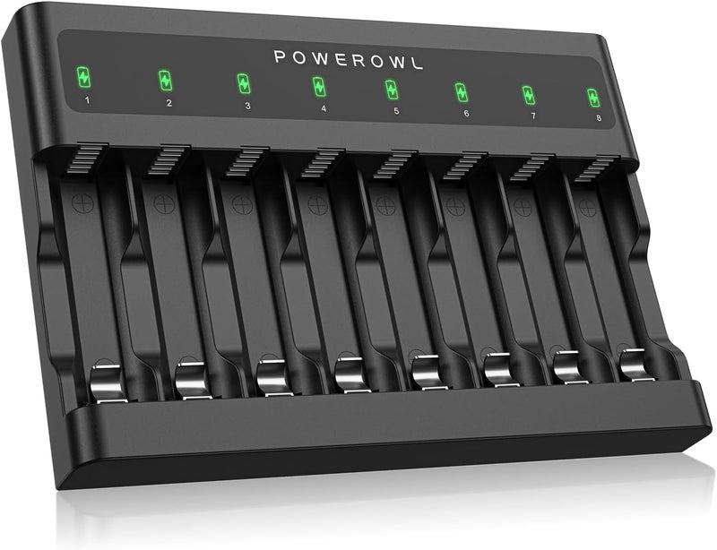 شاحن بطاريات AA AAA 8 فتحات، فتحات مستقلة، شحن سريع عبر USB لبطاريات Ni-MH Ni-CD القابلة لإعادة الشحن - Image 1