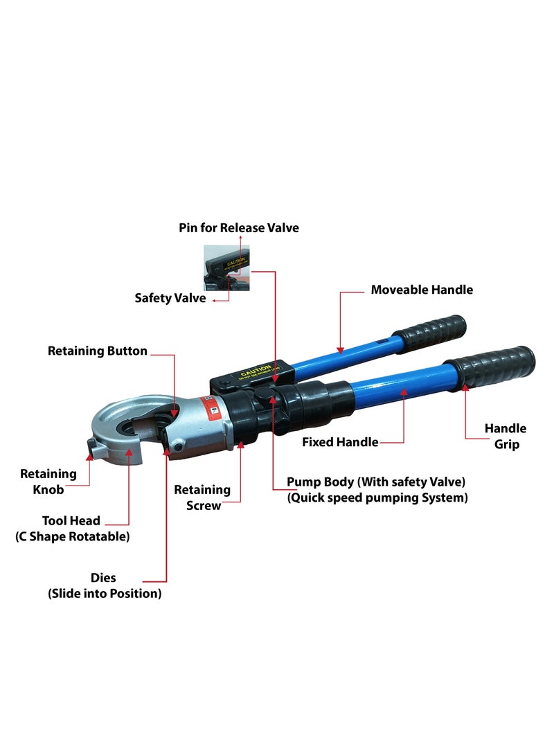 مارتل داة التجعيد الهيدروليكية من MARTEL - - إخراج 12 T (٣٥ - ٣٠٠ مم²)، الموديل MAR-HT-121   | أداة ذاتية التشغيل يدويًا برأس دوار على شكل C وقوالب قابلة للتبديل لعروات الكابلات - Image 5