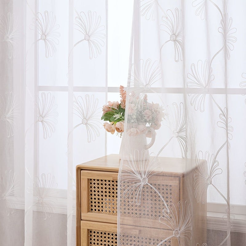 White Tulle Maple Leaf Floral Curtains 140x160cm Easy Install Privacy - Image 4