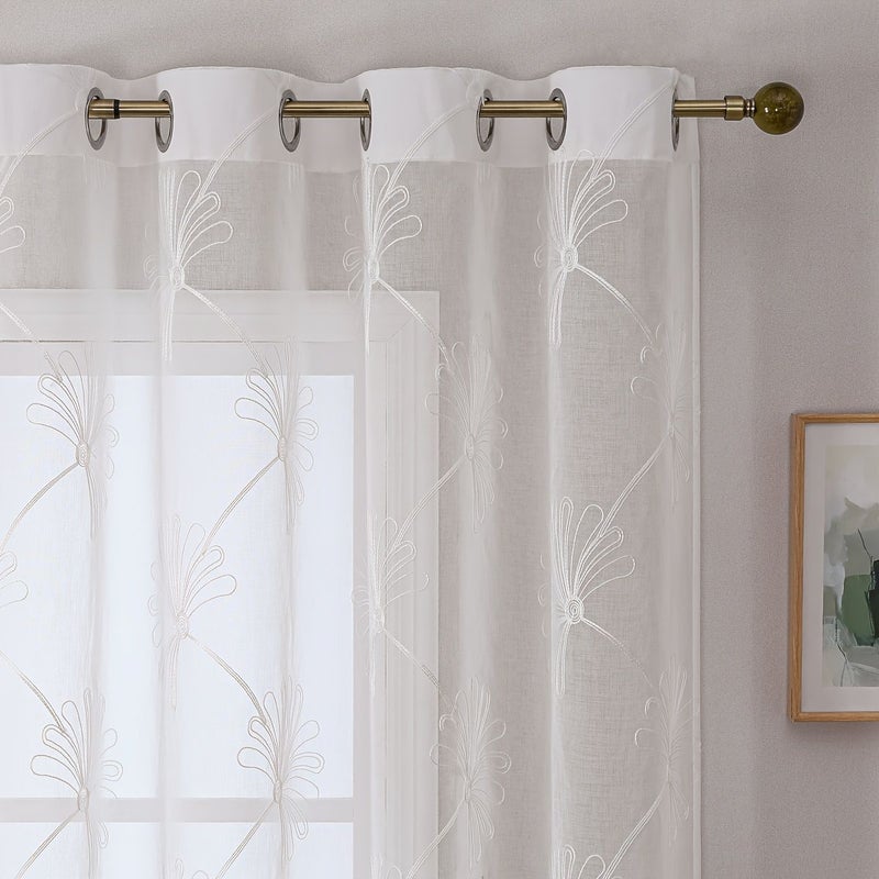 White Tulle Maple Leaf Floral Curtains 140x160cm Easy Install Privacy - Image 5