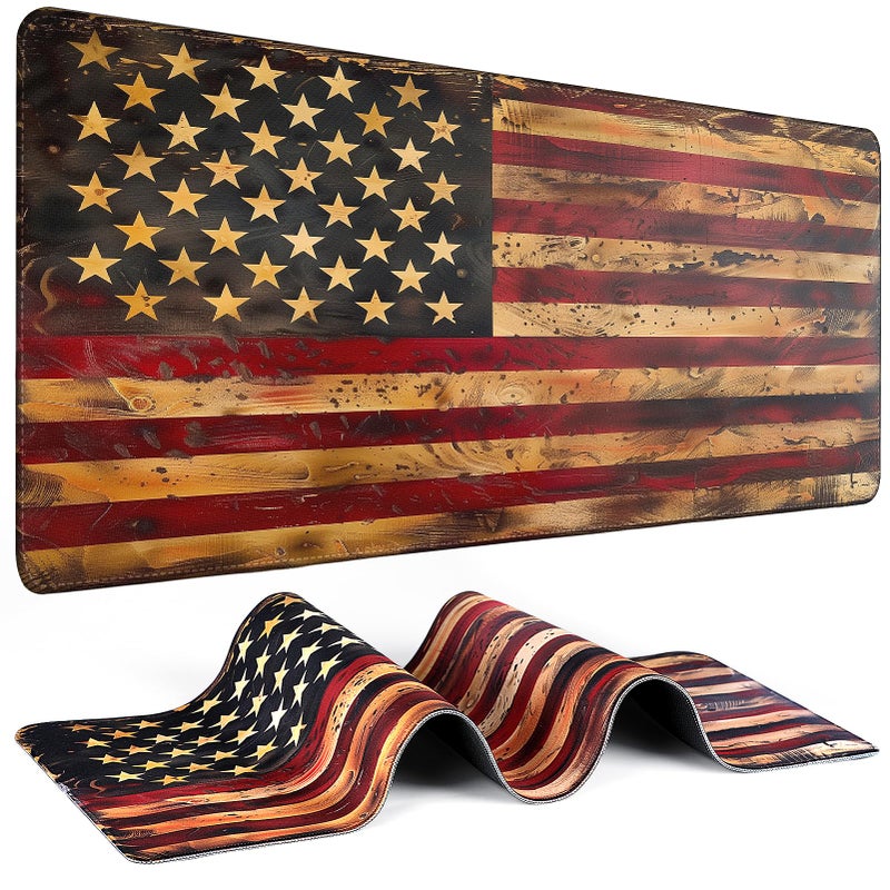 Yuhijoy Mouse Pad Gaming - Desk Mat for Keyboard and Mouse - Large Mouse Pad for Desk, American Antique Flag Mousepad (31.5 x 11.8inch) with Non-Slip Base, Desks Pad Mat for Gaming, Office and Home - Image 1