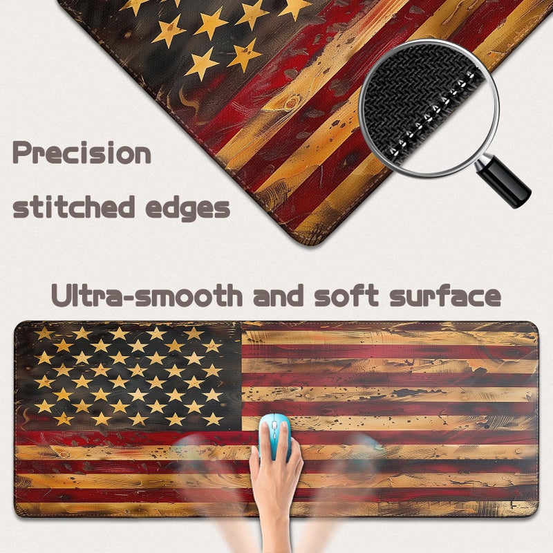 Yuhijoy Mouse Pad Gaming - Desk Mat for Keyboard and Mouse - Large Mouse Pad for Desk, American Antique Flag Mousepad (31.5 x 11.8inch) with Non-Slip Base, Desks Pad Mat for Gaming, Office and Home - Image 3