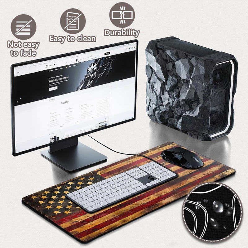 Yuhijoy Mouse Pad Gaming - Desk Mat for Keyboard and Mouse - Large Mouse Pad for Desk, American Antique Flag Mousepad (31.5 x 11.8inch) with Non-Slip Base, Desks Pad Mat for Gaming, Office and Home - Image 4