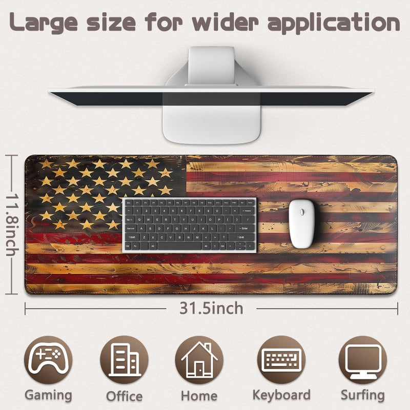 Yuhijoy Mouse Pad Gaming - Desk Mat for Keyboard and Mouse - Large Mouse Pad for Desk, American Antique Flag Mousepad (31.5 x 11.8inch) with Non-Slip Base, Desks Pad Mat for Gaming, Office and Home - Image 5