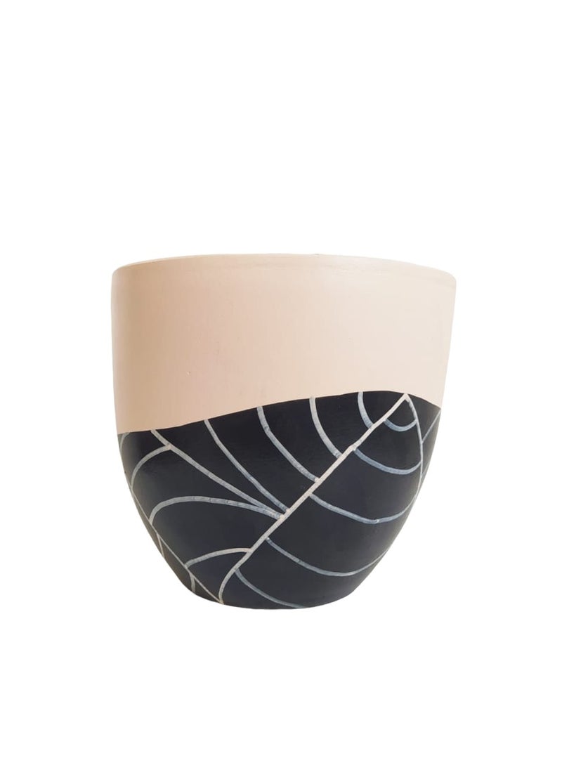Shatla Shop Beige And Black Leaf Decorative Pot for plants and cactus - for Office decoration & Home decor  - Image 1