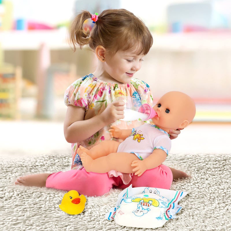 deAO Baby Doll Set with Bathtub11PCS Doll Bath Set  Real Working Bathtub with Detachable Shower SprayToy Gift Set for 3 Years Old Kids - Image 3