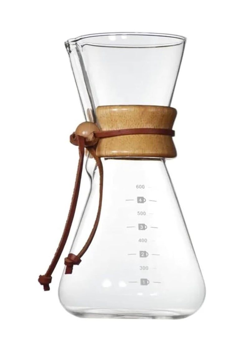 Pour Over Chemex Style Coffee Maker Drip Glass Pot Espresso Coffee Wooden Hoop Clear 600ml 