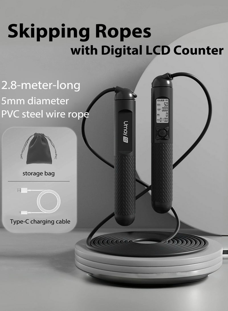 UMAY Anti-Whip Skipping Ropes with Digital LCD Counter - Calorie/Time/Timing Modes, Adjustable 5mm Steel Wire PVC Rope, Type-C Charging & 180-Day Battery, for Indoor Outdoor Fitness, Men and Women - Image 1