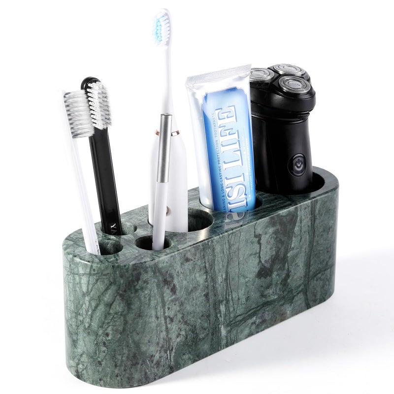 BCS Toothbrush Holder for Bathrooms, 6 Slots Marble Toothbrush Organizer, Makeup Brush Stand Toothbrush Storage Collection for Bathroom Countertop Vanity Organization - Indian Green - Image 1