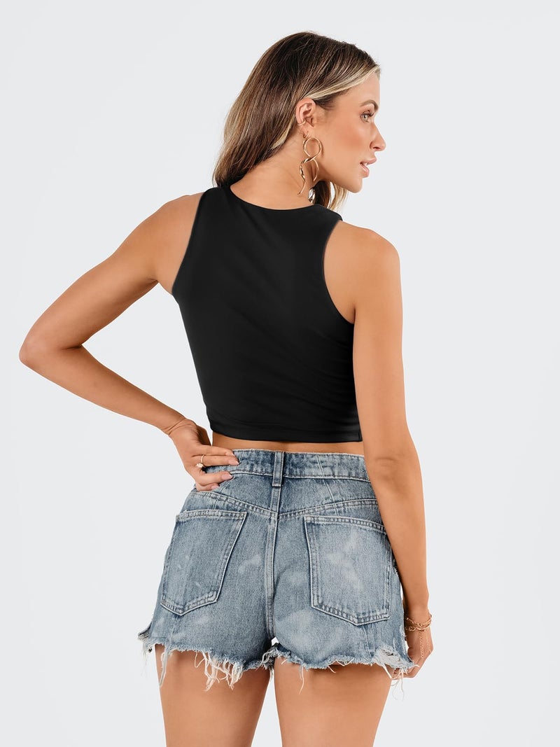 EFAN Womens Sexy Sleeveless Double Lined Crop Tops Workout Cute Tight Racerback Tank Tops Summer Clothes Teen Girls 2025 Black L - Image 5