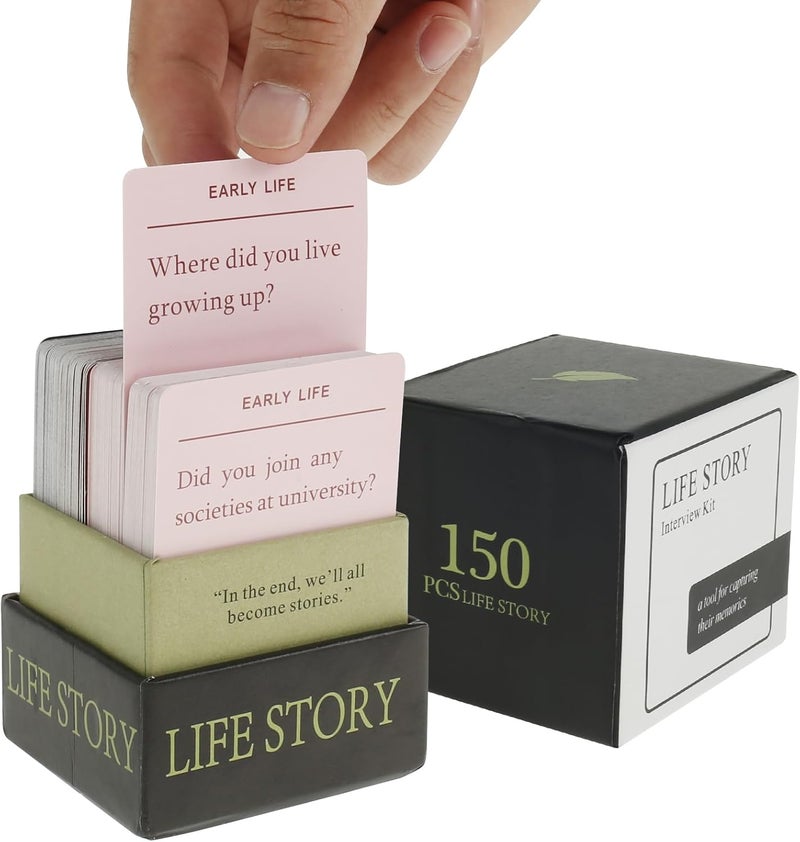 windforgecraft 150pcs Life Story Interview Kit Cards Tales Life Story Interview Kit Get to Know Parents and Grandparents for Family Game Night with Curated Question Cards Pictionary Game for Family - Image 1