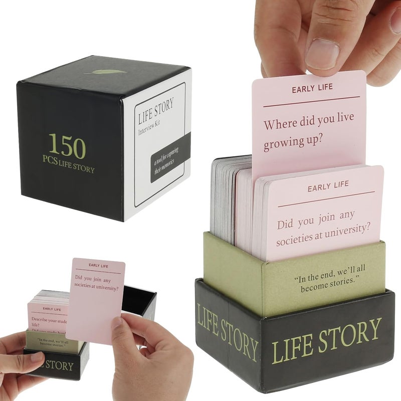 windforgecraft 150pcs Life Story Interview Kit Cards Tales Life Story Interview Kit Get to Know Parents and Grandparents for Family Game Night with Curated Question Cards Pictionary Game for Family - Image 5