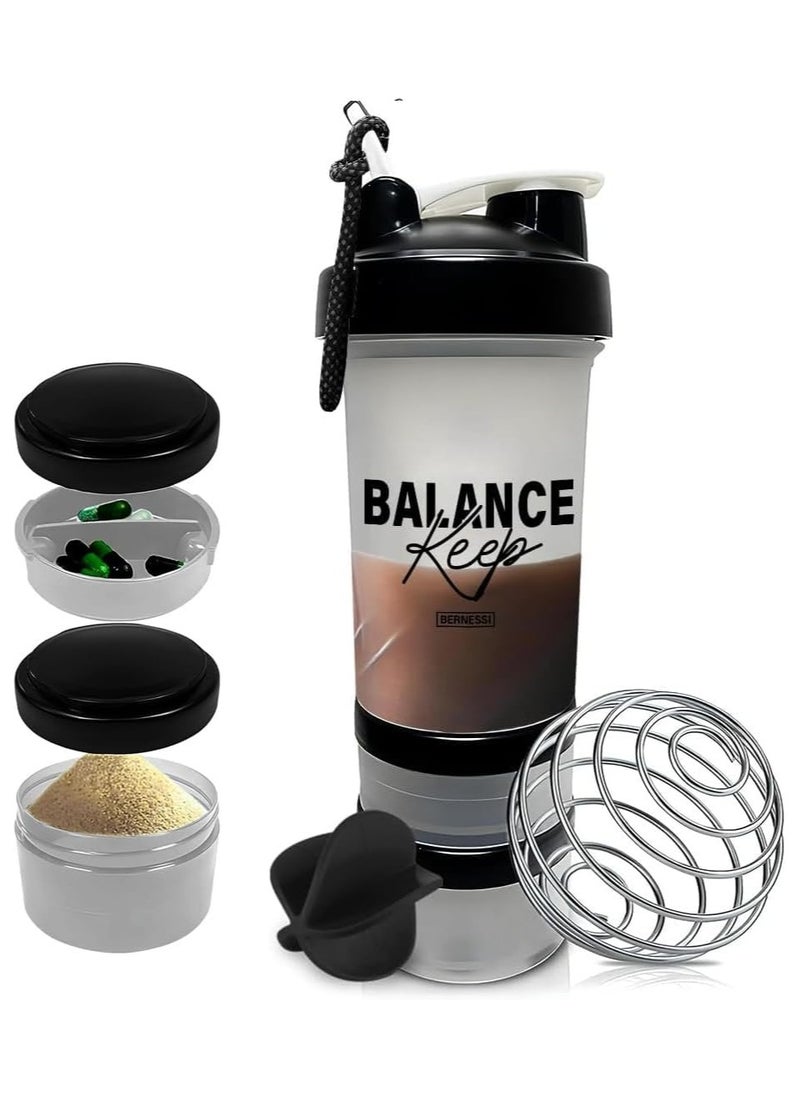 Bernessi - 500ml/17oz Protein Shaker Bottle with Leak-Proof for Protein Mixes & Shakes with Stainless Steel Ball, Protein Bottle Blender Cocktail Shaker Cup for Gym Fitness Home Pre Workout Male Female - Image 1