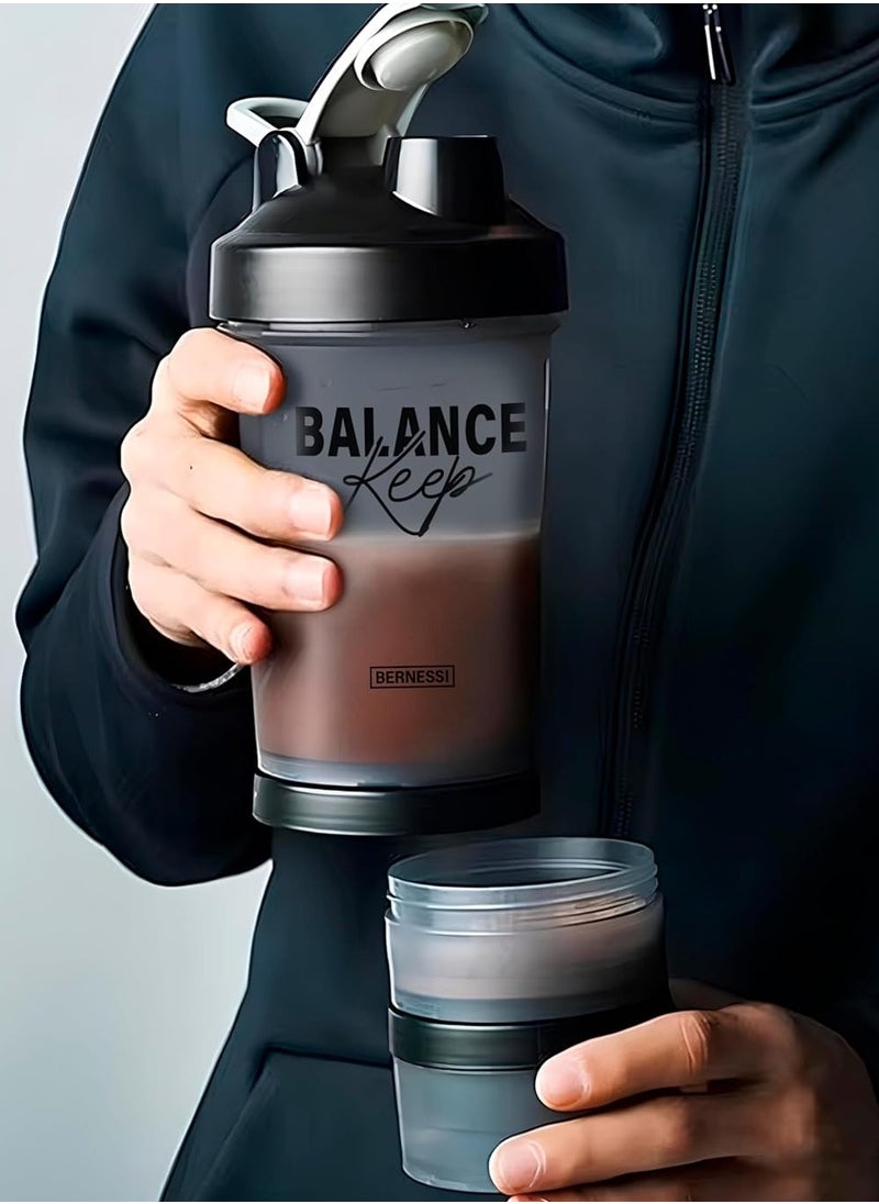 Bernessi - 500ml/17oz Protein Shaker Bottle with Leak-Proof for Protein Mixes & Shakes with Stainless Steel Ball, Protein Bottle Blender Cocktail Shaker Cup for Gym Fitness Home Pre Workout Male Female - Image 1