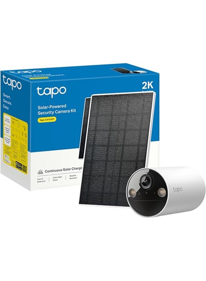 Tapo C410 KIT Solar Surveillance Camera Outdoor Battery, 2K 3MP, Colour Night Vision, MicroSD Memory, 6400 mAh Non-Removable Battery, Two-Way Audio, Person Detection, Alexa & Google Assistant, 2.4 GHz - Image 1