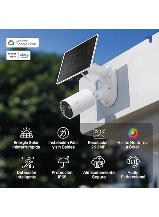 Tapo C410 KIT Solar Surveillance Camera Outdoor Battery, 2K 3MP, Colour Night Vision, MicroSD Memory, 6400 mAh Non-Removable Battery, Two-Way Audio, Person Detection, Alexa & Google Assistant, 2.4 GHz - Image 3