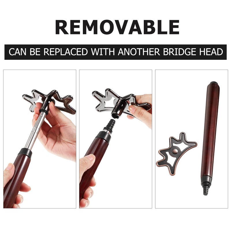 Sumind عصا جسر حمام السباحة القابلة للسحب من سومنيد - جسر عصا بلياردو برأس قابل للإزالة ومقبض خشبي، مثالي للعب على طاولة البلياردو (بني) - Image 4