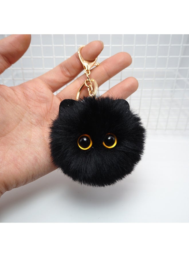 Generic Cute Black Cat Decor Pom Keychain Stuffed Animal Backpack Charms for Women Cats Key Ring Gift Girl-Color:Black  - Image 1
