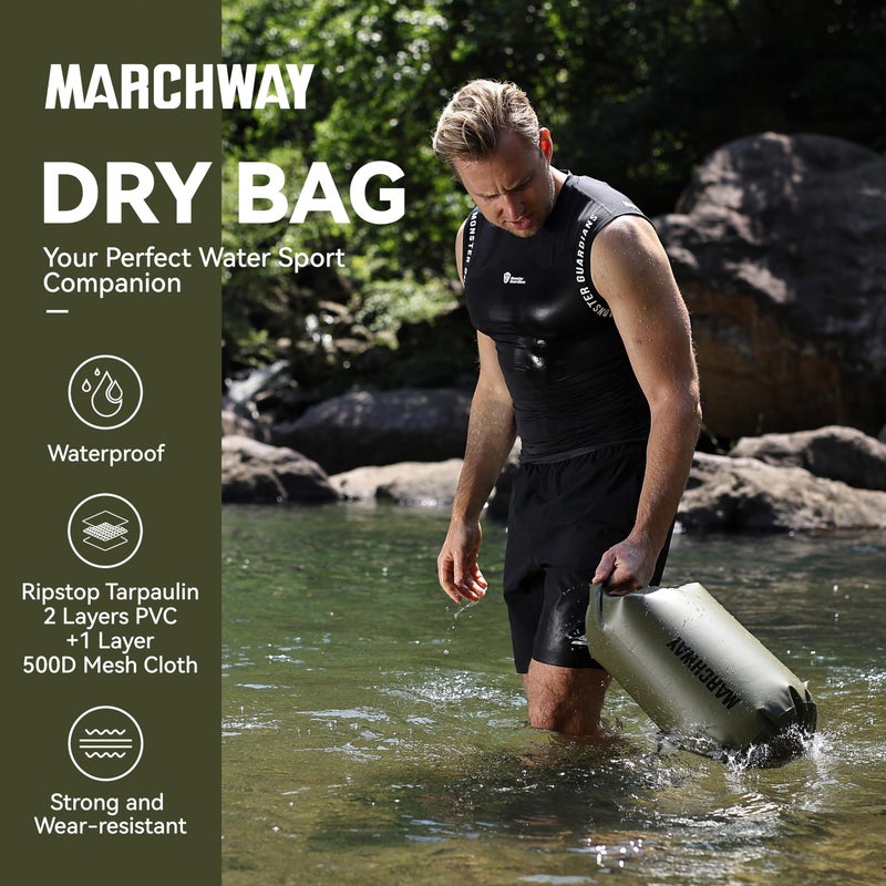 MARCHWAY Floating Waterproof Dry Bag Backpack 5L/10L/20L/30L/40L, Roll Top Sack Keeps Gear Dry for Kayaking, Rafting, Boating, Swimming, Camping, Hiking, Beach, Fishing (Army Green, 30L) - Image 2