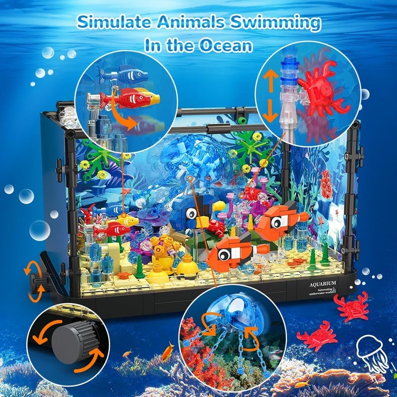 HOGOKIDS Fish Tank Building Set with LED Light - 725PCS Movable Aquarium Toy for Kids and Adults - Image 3