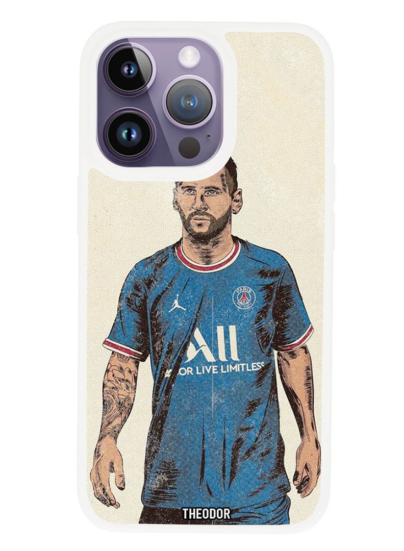 Theodor غطاء واقي مضاد للخدش ومقاوم للصدمات لجهاز APPLE IPHONE 14 PRO MAX ميسي (حافة بيضاء) - Image 1