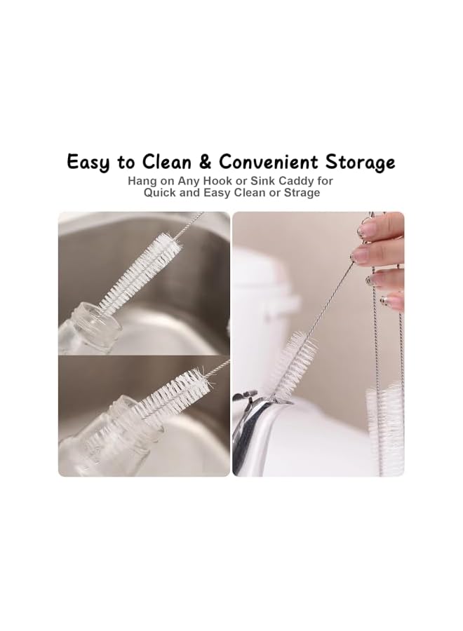promass 13 Pcs Bottle Cleaning Brushes, Nylon Tube Brush Set with Hook, Kettle Spout Brush, Straw Brush, Coffee Pot Brush, clean Keyboard and Other Hard to Access Corners (White) - Image 4