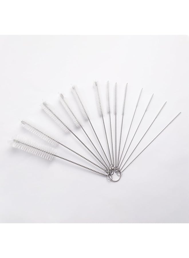 promass 13 Pcs Bottle Cleaning Brushes, Nylon Tube Brush Set with Hook, Kettle Spout Brush, Straw Brush, Coffee Pot Brush, clean Keyboard and Other Hard to Access Corners (White) - Image 1