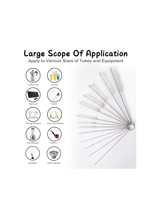 promass 13 Pcs Bottle Cleaning Brushes, Nylon Tube Brush Set with Hook, Kettle Spout Brush, Straw Brush, Coffee Pot Brush, clean Keyboard and Other Hard to Access Corners (White) - Image 3