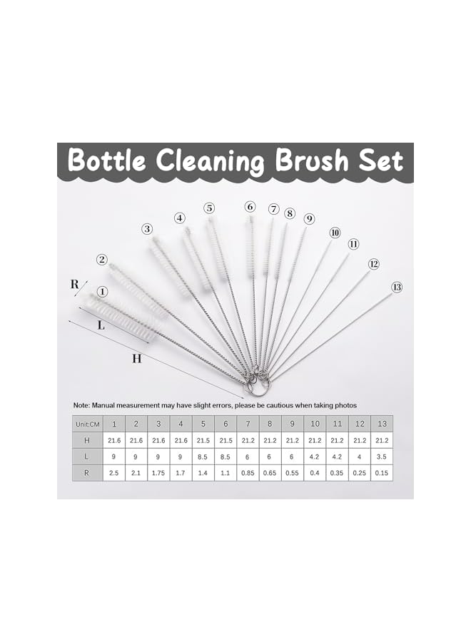 promass 13 Pcs Bottle Cleaning Brushes, Nylon Tube Brush Set with Hook, Kettle Spout Brush, Straw Brush, Coffee Pot Brush, clean Keyboard and Other Hard to Access Corners (White) - Image 2
