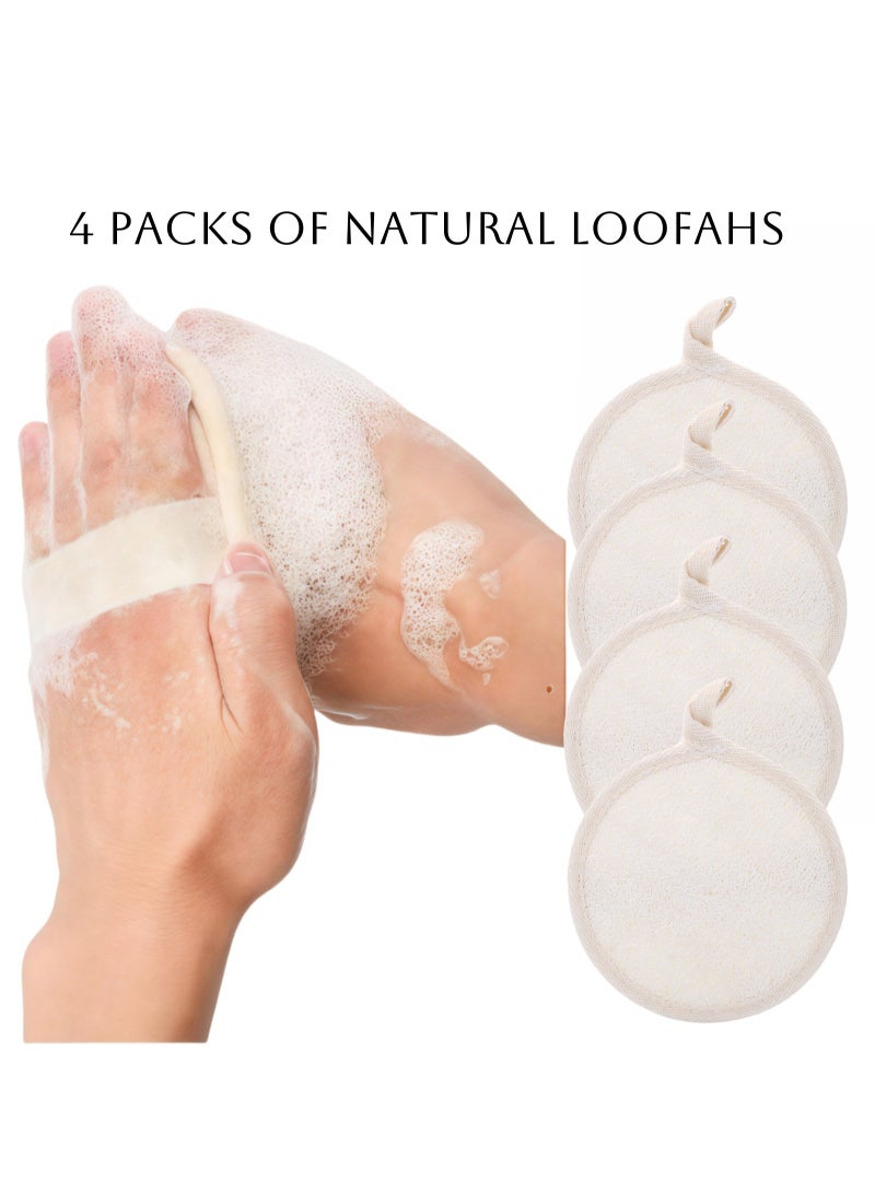 4 Pack Natural Loofah Exfoliating Sponge Pads Face Body Bath Shower Loofah Sponge Pads Exfoliating Brush Loofah Brush for Bath and Spa  - Image 1