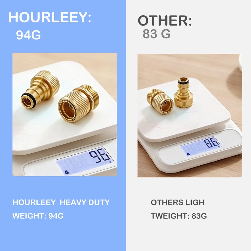Hourleey Garden Hose Quick Connect, 4 Set Solid Brass 3/4 Inch GHT Thread Garden Hose Quick Connect Fittings, No-Leak Male and Female Water Hose Quick Release Connectors - Image 3