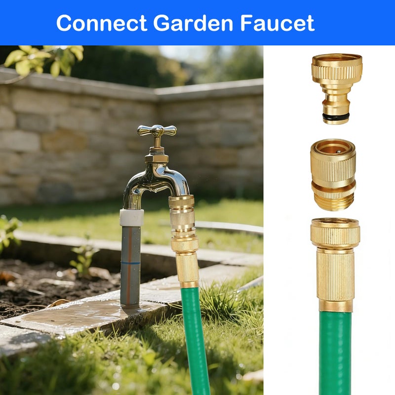 Hourleey Garden Hose Quick Connect, 4 Set Solid Brass 3/4 Inch GHT Thread Garden Hose Quick Connect Fittings, No-Leak Male and Female Water Hose Quick Release Connectors - Image 4