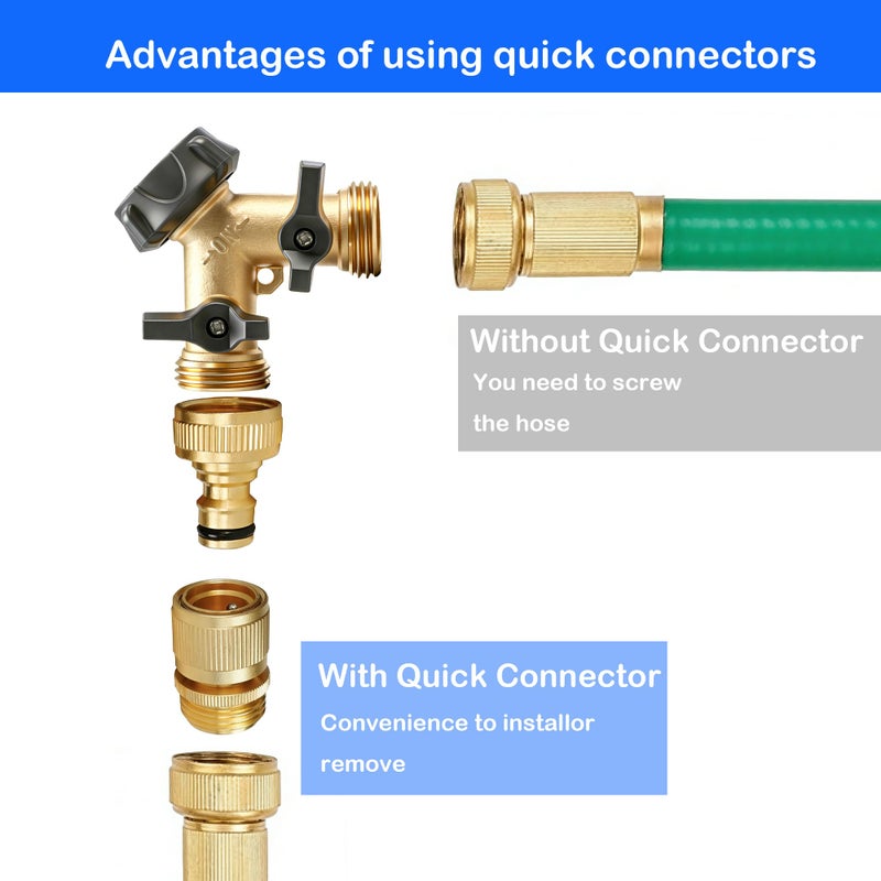Hourleey Garden Hose Quick Connect, 4 Set Solid Brass 3/4 Inch GHT Thread Garden Hose Quick Connect Fittings, No-Leak Male and Female Water Hose Quick Release Connectors - Image 2