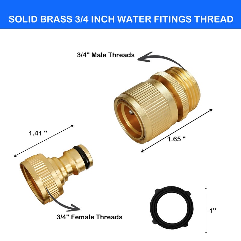 Hourleey Garden Hose Quick Connect, 4 Set Solid Brass 3/4 Inch GHT Thread Garden Hose Quick Connect Fittings, No-Leak Male and Female Water Hose Quick Release Connectors - Image 5
