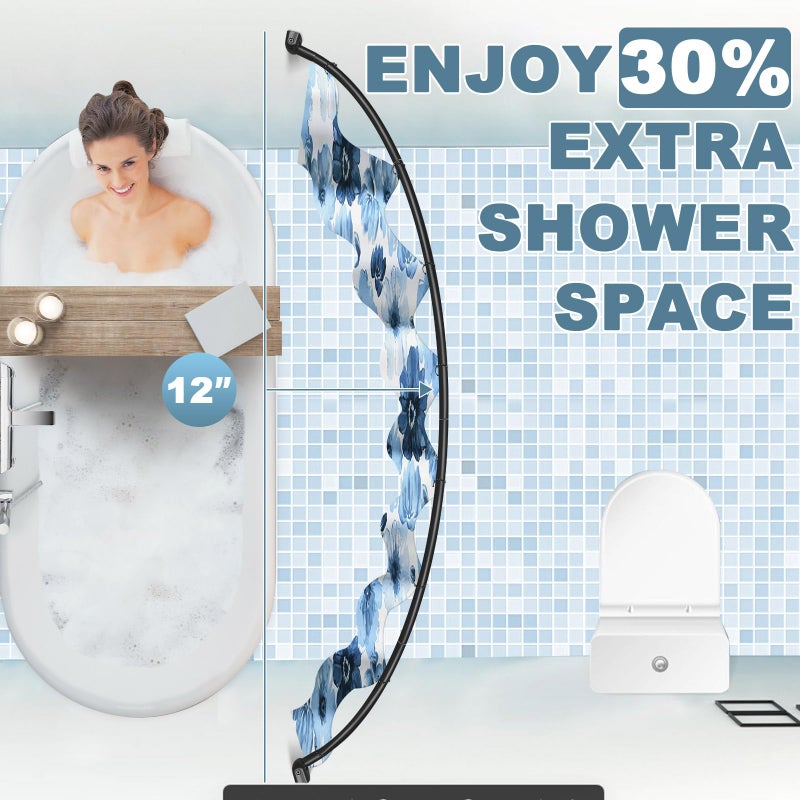 YNL Curved Shower Curtain Rod 35-82In(2.9-6.8Ft), Matte Black Rounded Rustproof Shower Rod for Bathroom Bathtub, Adjustable Arched Shower Rod, Never Rust|Extra Space|Non-Slip|Expandable|Need to Drill - Image 3
