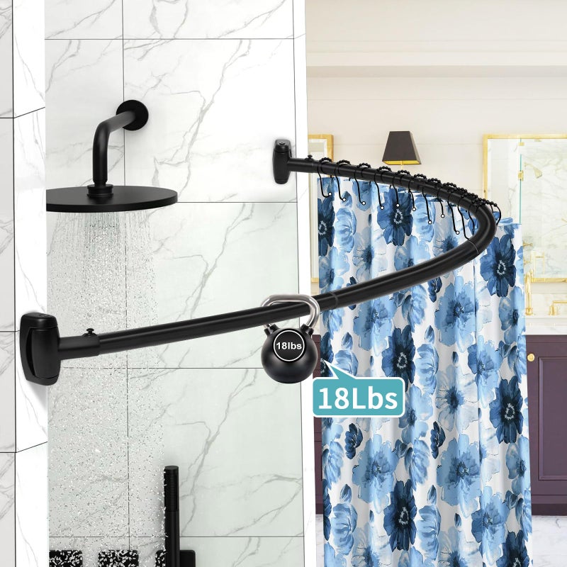 YNL Curved Shower Curtain Rod 35-82In(2.9-6.8Ft), Matte Black Rounded Rustproof Shower Rod for Bathroom Bathtub, Adjustable Arched Shower Rod, Never Rust|Extra Space|Non-Slip|Expandable|Need to Drill - Image 5