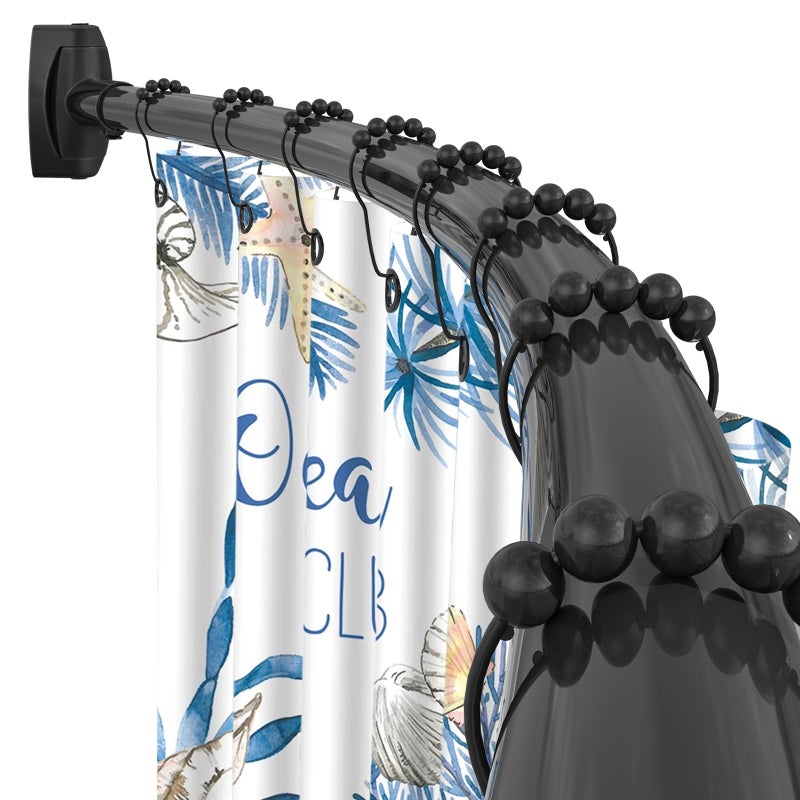 YNL Curved Shower Curtain Rod 35-82In(2.9-6.8Ft), Matte Black Rounded Rustproof Shower Rod for Bathroom Bathtub, Adjustable Arched Shower Rod, Never Rust|Extra Space|Non-Slip|Expandable|Need to Drill - Image 1